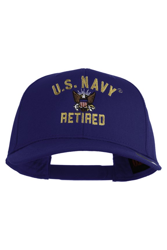 US Navy Retired Military Embroidered Solid Cotton Twill Pro Style Cap - Royal OSFM