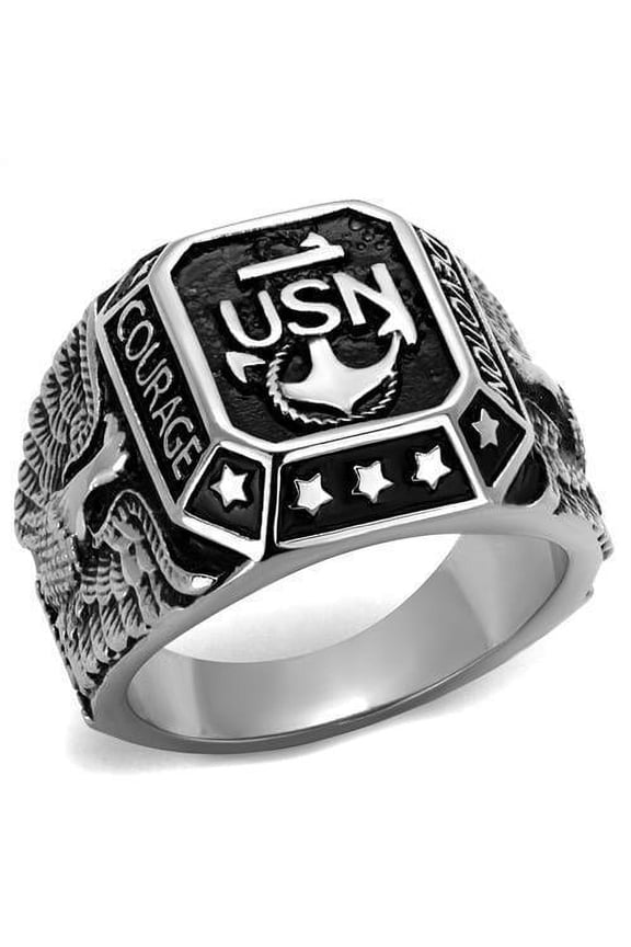 US Navy Ring Anillo Color Plata Para Hombres de Acero Inoxidable de USN Courage and Devotion