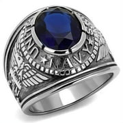 MILITARY RINGS BY ERIK RAYO US Navy Ring for Men and Women Unisex Stainless Steel Military Patriotic Ring in Silver with Blue Stone