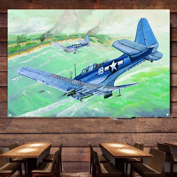 US Navy SBD-5 Dauntless Air Force Fighter Banner - Military Wall Art Poster For Room Studio Bedroom - Attack Aircraft Canvas Print Art Work - Fighter Jet Wall Decor 38" x 57"