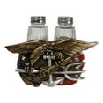 thumbnail image 1 of US Navy Sailor Eagle Anchor Trident Emblem And Flag Salt Pepper Shakers Holder, 1 of 9
