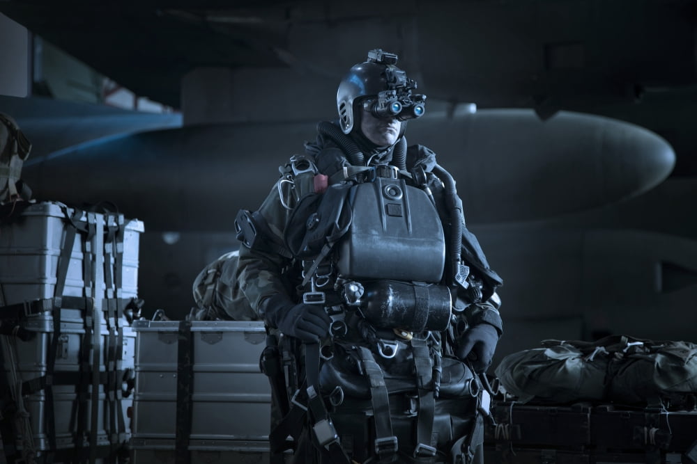 US Navy Seal equipped with night vision prepares for HALO jump operations Canvas Art - Tom WeberStocktrek Images (18 x 12)