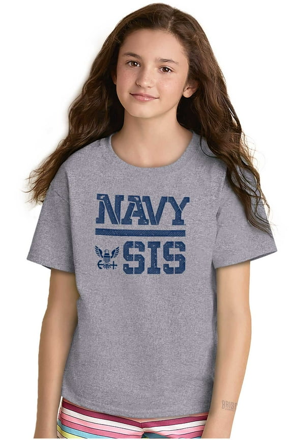 US Navy Sis Military Anchor Logo Girls Kids T Shirt Tees Teen Brisco Brands S