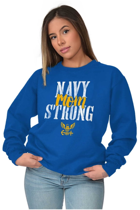 US Navy Strong Mom Anchor Logo Women Crewneck Sweatshirt Brisco Brands L