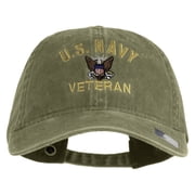 US Navy Veteran Military Embroidered Washed Solid Pigment Dyed Cotton Twill Brass Buckle Cap - Khaki OSFM