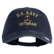 US Navy Veteran Military Embroidered Washed Solid Pigment Dyed Cotton Twill Brass Buckle Cap - Navy OSFM