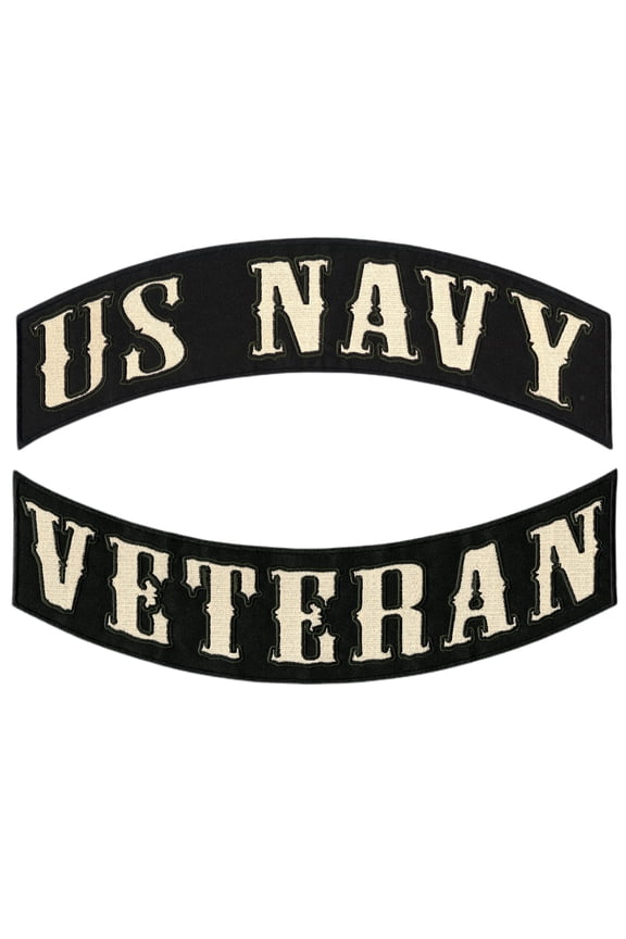 US Navy Veteran Rocker Patches 12" | Large Military Embroidered Motorcycle Jacket Patch Iron On 2 pc. Set - by Nixon Thread Co.