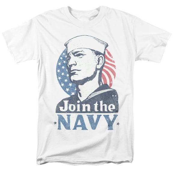 US Navy Vintage Join Now Unisex Adult T Shirt (Large) White