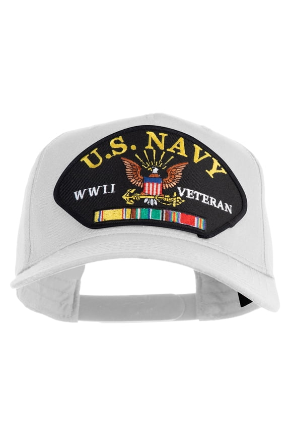 US Navy WWII Veteran Patched Solid Cotton Twill 5 Panel Prostyle Snap Cap - White OSFM