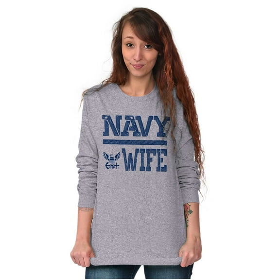 US Navy Wife Military Anchor Logo Women Plus Size Long Sleeve Tee Brisco Brands 3X