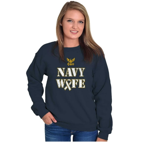 US Navy Wife Military Support Ribbon Women Crewneck Sweatshirt Brisco Brands L