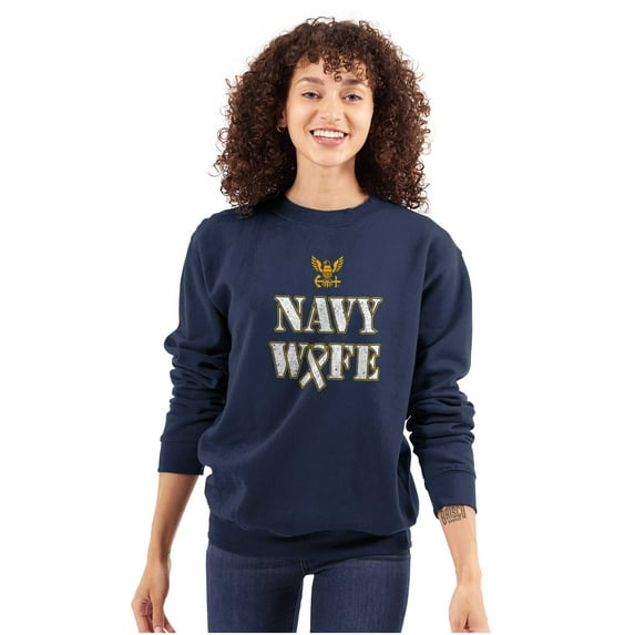 US Navy Wife Military Support Ribbon Women Plus Size Sweatshirt Brisco Brands 2X