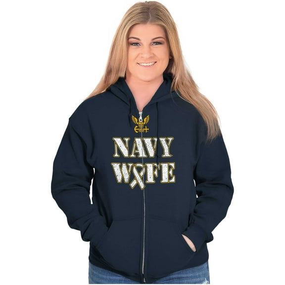 US Navy Wife Military Support Ribbon Women Plus Size Zipper Hoodie Brisco Brands 2X