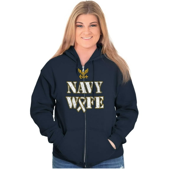US Navy Wife Military Support Ribbon Women Plus Size Zipper Hoodie Brisco Brands 2X