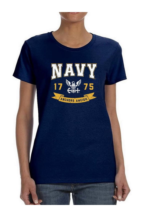 US Navy Womens Graphic Tee Navy - Anchor Aweigh 100% Cotton Regular Fit