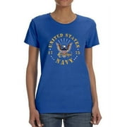 US Navy Womens Graphic Tee Royal Blue - Classic Logo 1775 100% Cotton Regular Fit