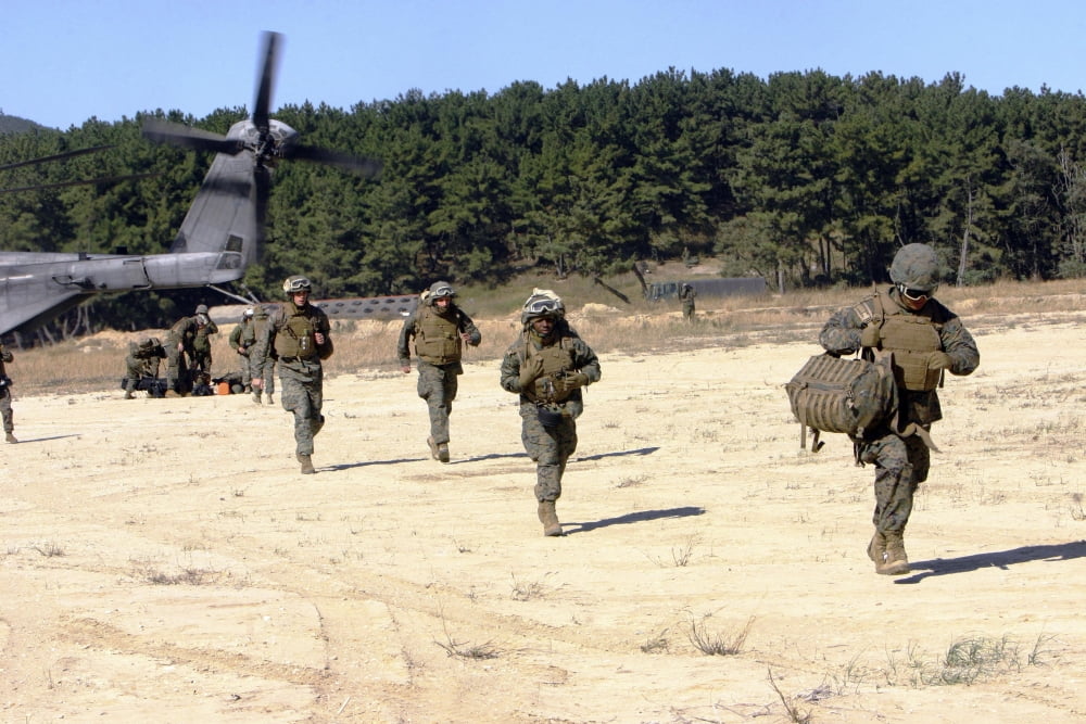 US Navy corpsmen respond to a mass casualty evacuation exercise Canvas Art - Stocktrek Images (35 x 23)