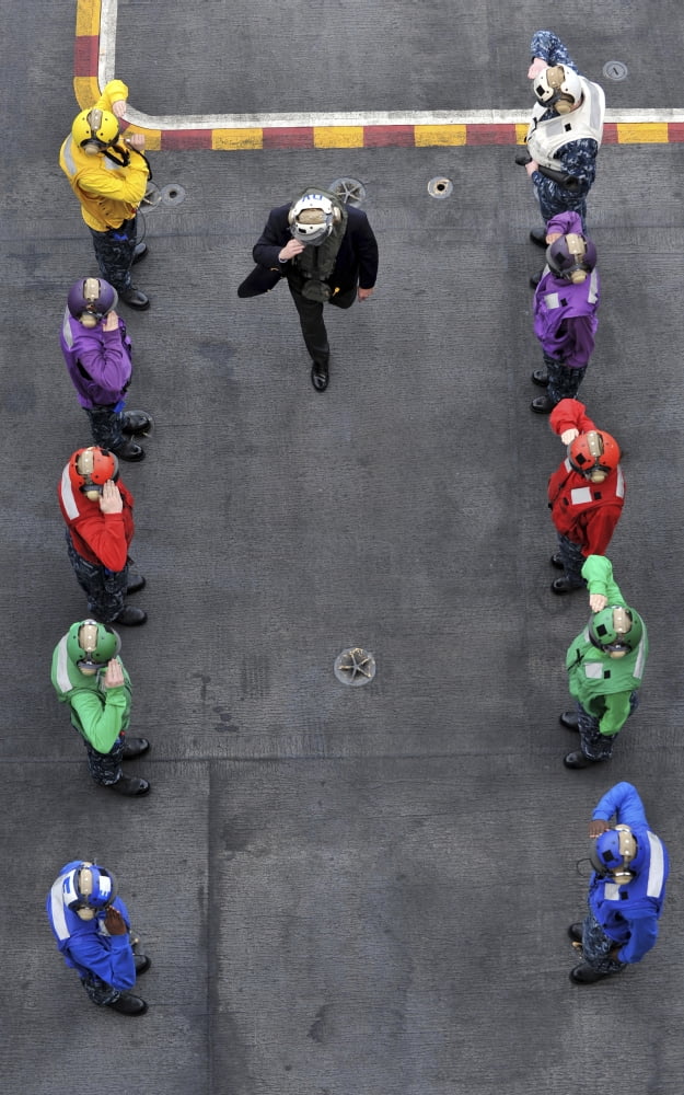 US Navy rainbow sideboys stationed aboard aircraft carrier USS Abraham Lincoln Canvas Art - Stocktrek Images (22 x 36)