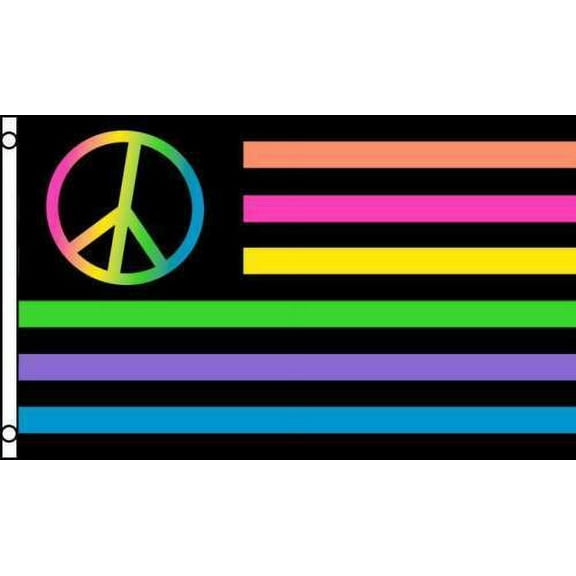 US Neon Rainbow Peace Sign Flag 3x5 ft USA Stars Stripes American America Colors