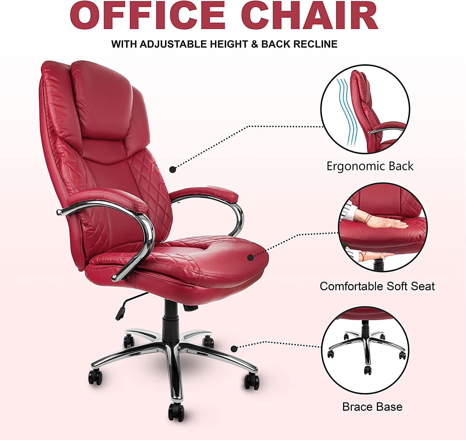 US Office Elements Big and Tall Executive Office Chair for Heavy People PU Leather Padded