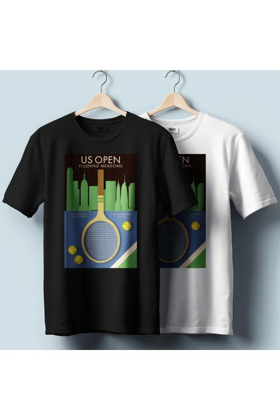 US Open Tennis Court T-Shirt – Iconic Style Graphic,Black Color,Size M