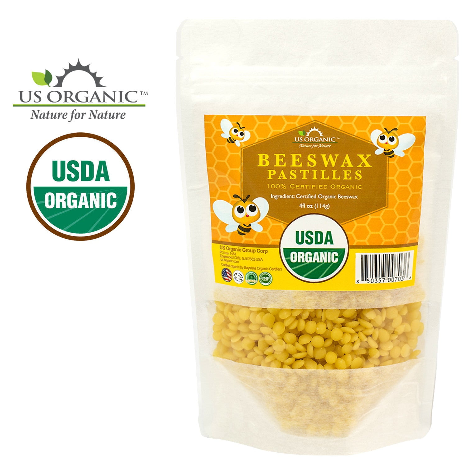 US Organic Beeswax Yellow Pastille, 100% Pure Certified USDA Organic, 4oz 
