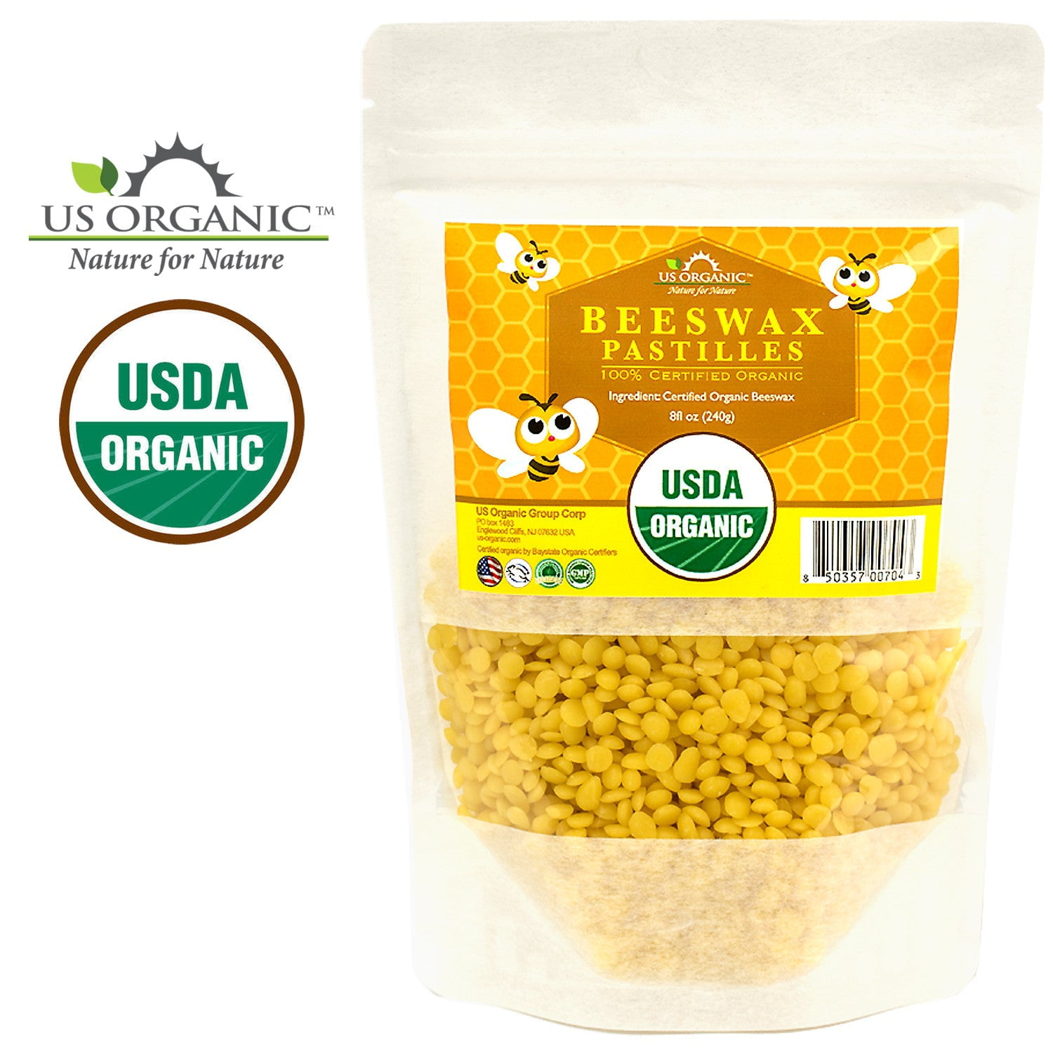 US Organic Beeswax Yellow Pastille, 100% Pure Certified USDA Organic, 8oz