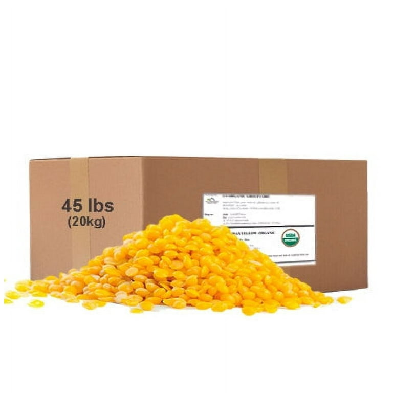 US Organic Beeswax Yellow Pastille, bulk wholesale, 100% Pure Certified  USDA Organic, 45 lbs (20 kg Bulk size)