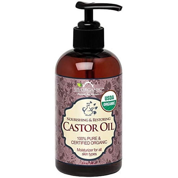 US Organic Castor Oil, USDA Certified Organic,Expeller Pressed, Hexane Free, 100% Pure & Natural moisturizing and emollient properties, For Skin, Hair Care, Eyelashes, DIY projects (8 oz (240 ml)