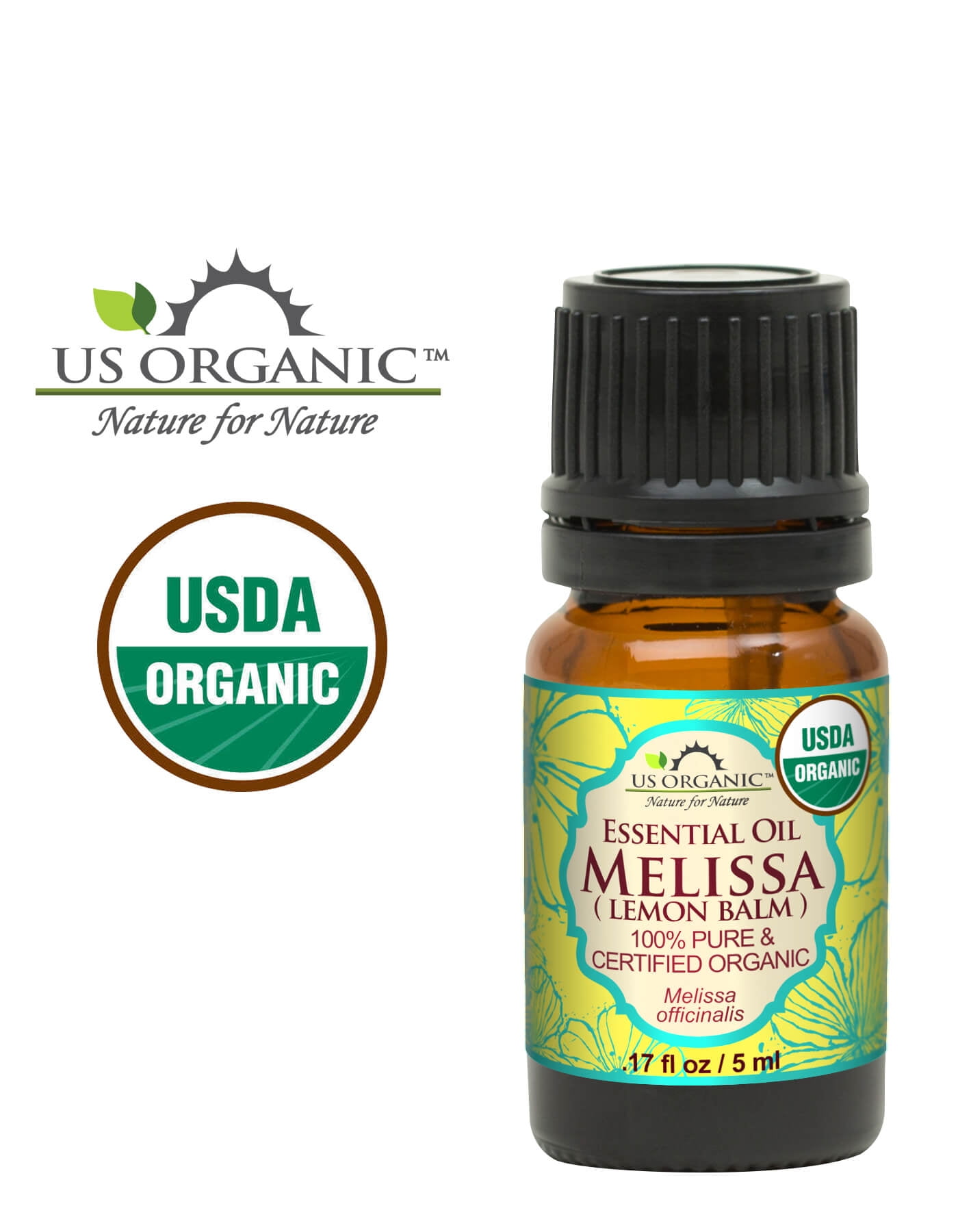US Organic Melissa Essential Oil (Lemon Balm), 100% Pure Certified USDA Organic