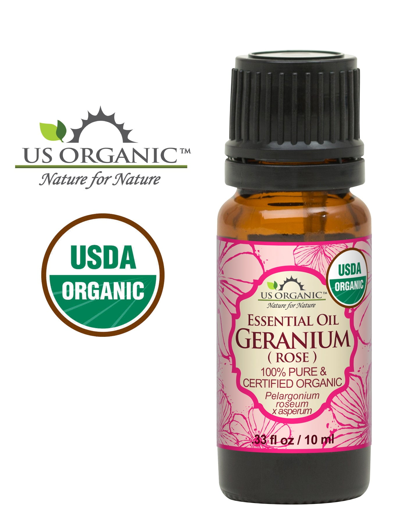 US Organic Rose Geranium Essential Oil, 100% Pure Certified USDA Organic 10ml