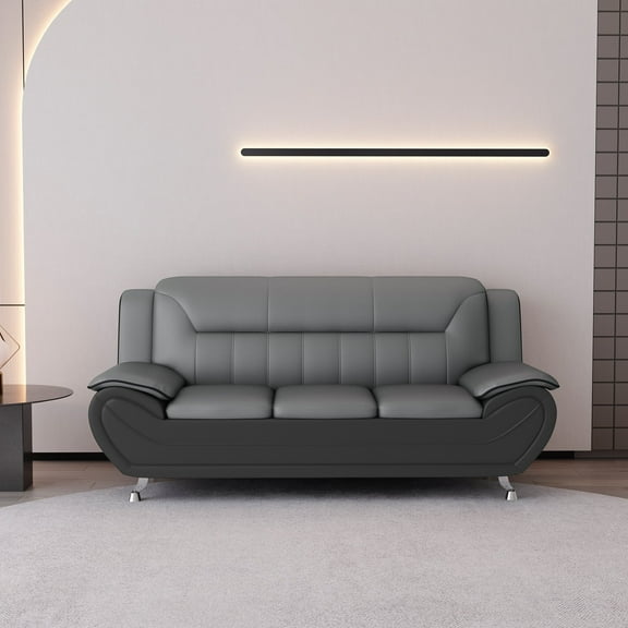 US PRIDE FURNITURE Eveland 79.2" Faux Leather Pillow Top Arm Sofa-Gray/Black