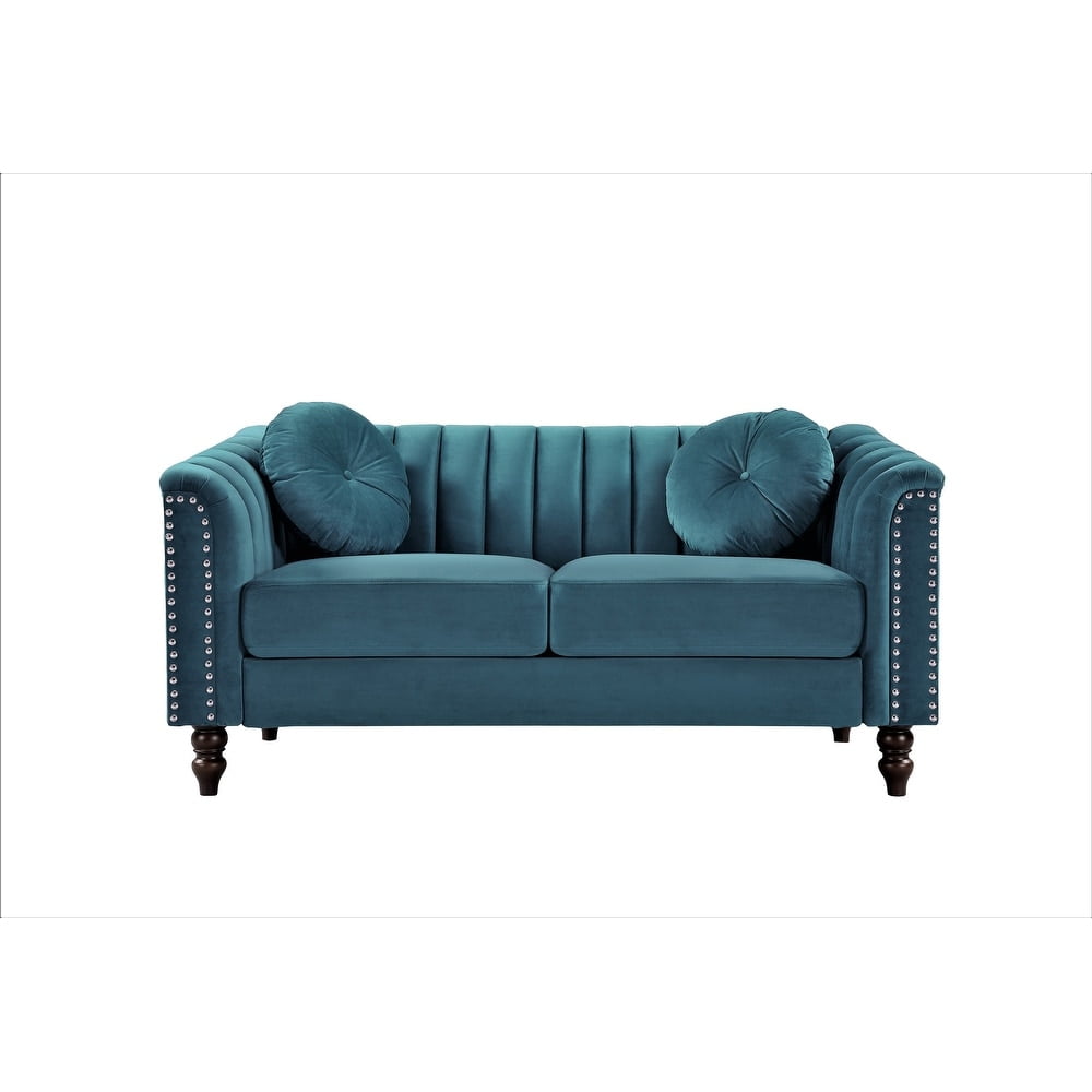 US PRIDE FURNITURE Hills Tufted Back Nailhead 61.4'' Loveseat-Blue Green