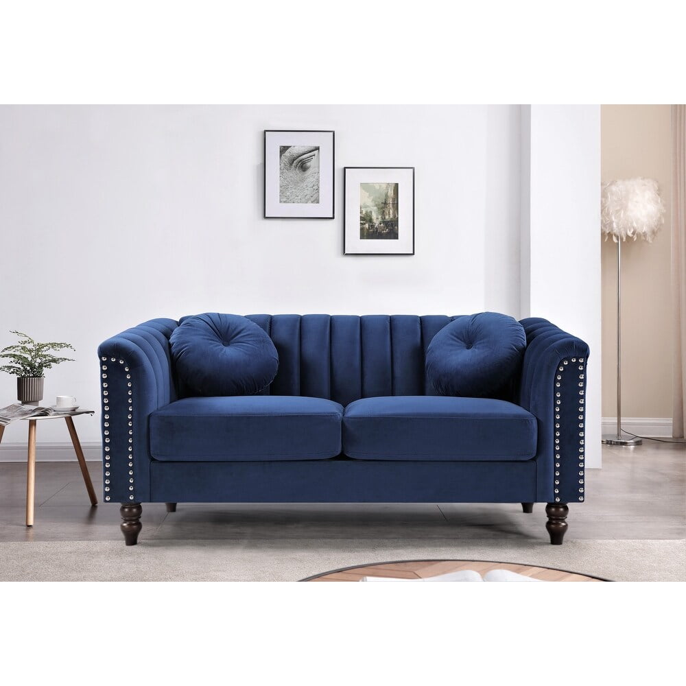 US PRIDE FURNITURE Hills Tufted Back Nailhead 61.4'' Loveseat-Dark Blue