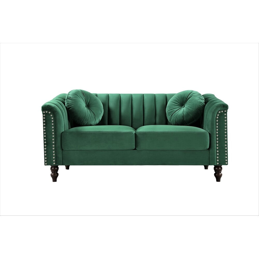 US PRIDE FURNITURE Hills Tufted Back Nailhead 61.4'' Loveseat-Green