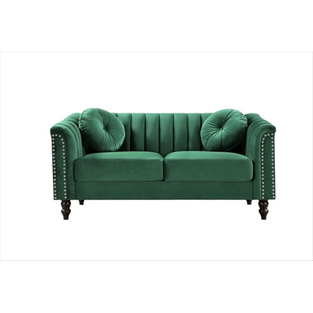 US PRIDE FURNITURE Hills Tufted Back Nailhead 61.4'' Loveseat-Green