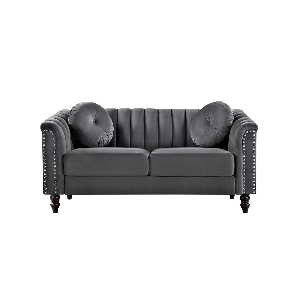 US PRIDE FURNITURE Hills Tufted Back Nailhead 61.4'' Loveseat-Grey