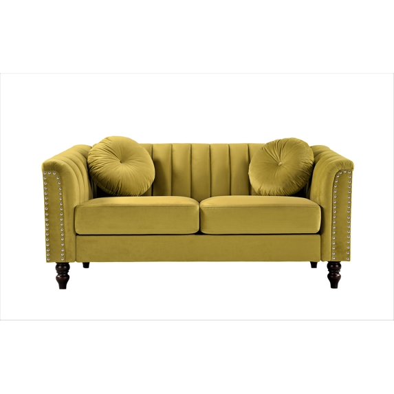 US PRIDE FURNITURE Hills Tufted Back Nailhead 61.4'' Loveseat-Yellow Green