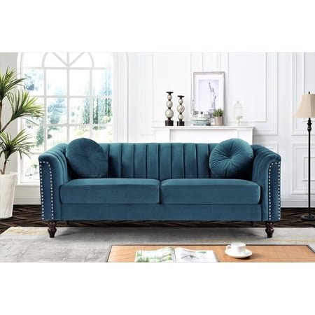 US PRIDE FURNITURE Hills Tufted Back Nailhead 75.2" Sofa-Blue Green