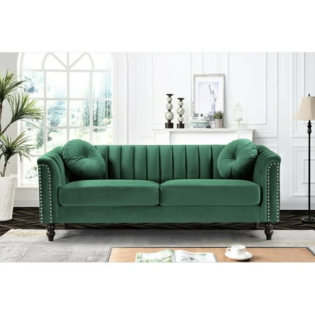 US PRIDE FURNITURE Hills Tufted Back Nailhead 75.2" Sofa-Green