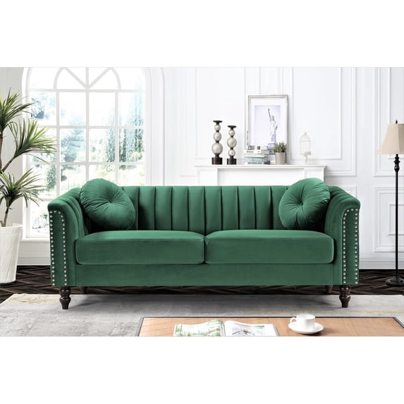 US PRIDE FURNITURE Hills Tufted Back Nailhead 75.2" Sofa-Green