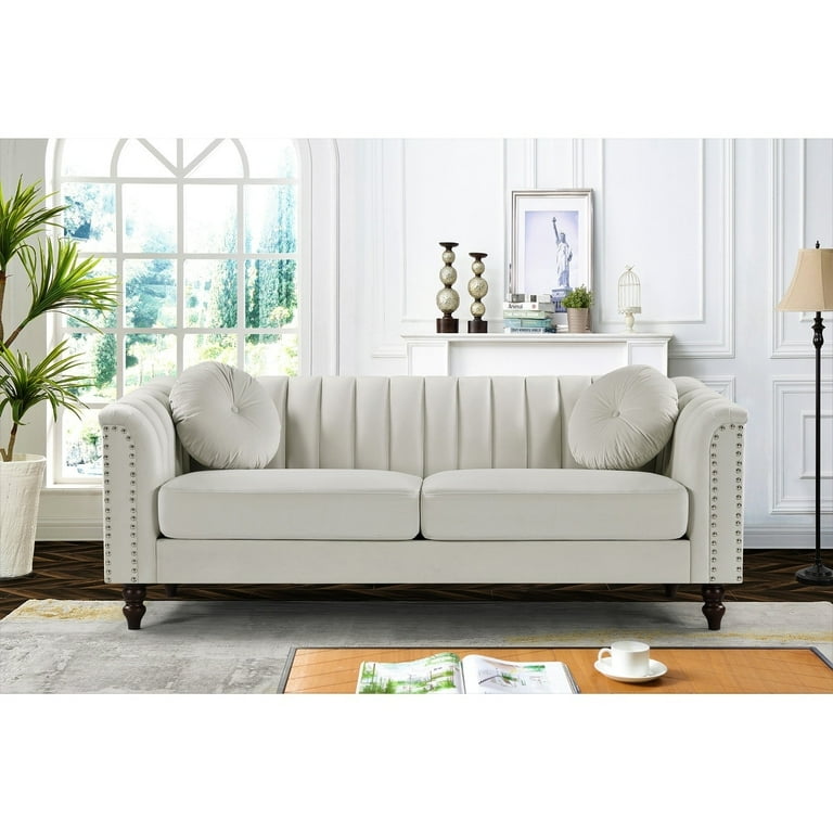 Cream nailhead sofa deals