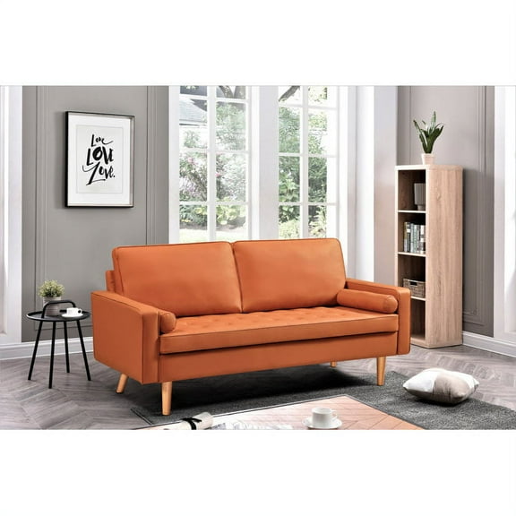 US PRIDE FURNITURE Partone 57.9'' Vegan Faux Leather Square Arm Loveseat -Red Orange