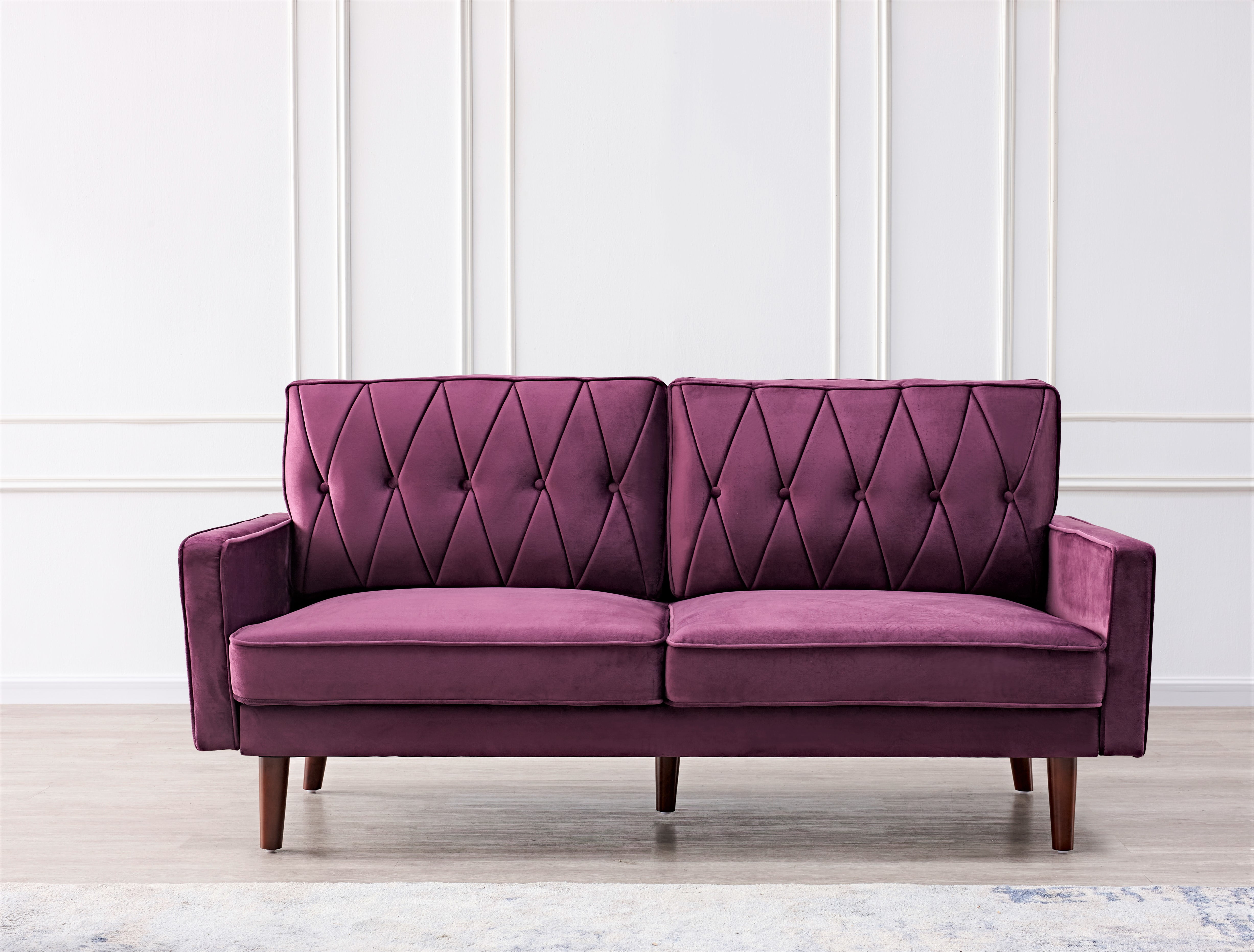 US PRIDE FURNITURE Tufted Cushion Back 69.3 Wide Sofa-Eggplant