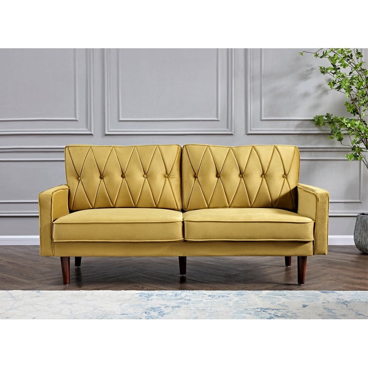 US PRIDE FURNITURE Tufted Cushion Back 69.3 Wide Sofa-Yellow/Green