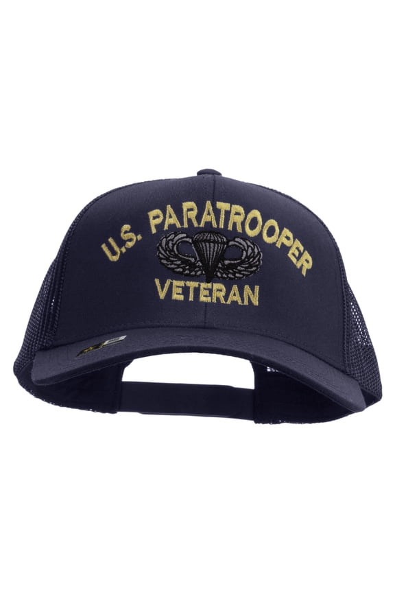 US Paratrooper Embroidered Solid Cotton Mesh Pro Cap - Navy OSFM