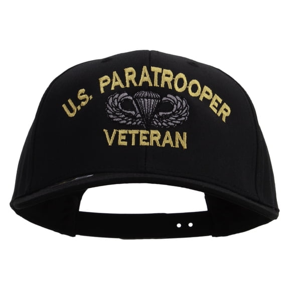 US Paratrooper Logo Embroidered Solid Cotton Pro Style Cap - Black OSFM