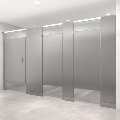 US Partitions Stainless Steel Toilet Partition - Overhead Braced, Floor Mounted Design, Fireproof, Corrosion Resistant, for Commercial Restroom, School & More, Made in USA, Between-Wall, 3 STALL