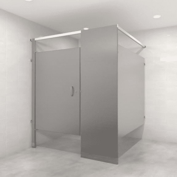 US Partitions Stainless Steel Toilet Partition - Overhead Braced, Floor Mounted Design, Fireproof, Corrosion Resistant, for Commercial Restroom, School & More, Made in USA, Corner-Left, 1 STALL