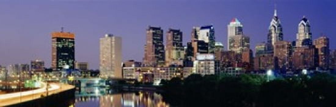 US Pennsylvania Philadelphia skyline night Canvas Art - Panoramic Images (18 x 6)